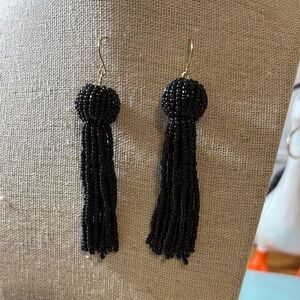 Elegant Black Beaded Tassel Earrings
